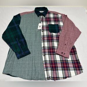 Mens NWT Roundtree And Yorke Portuguese Flannel Patchwork Plaid Button Down XXL